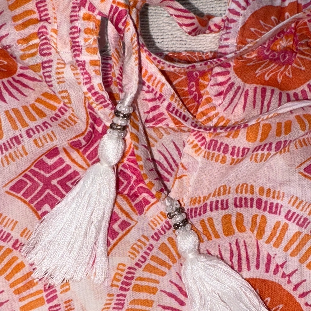 Gently Loved Pink and Orange Patterned Sleeveless Top By Sigrid Olsen - Picture 8 of 9